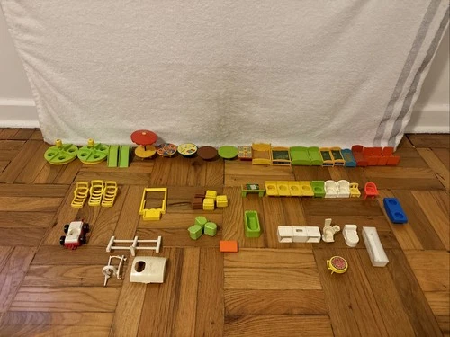 Vintage 1970s Fisher Price Little People Mixed Furniture & Accessories Lot