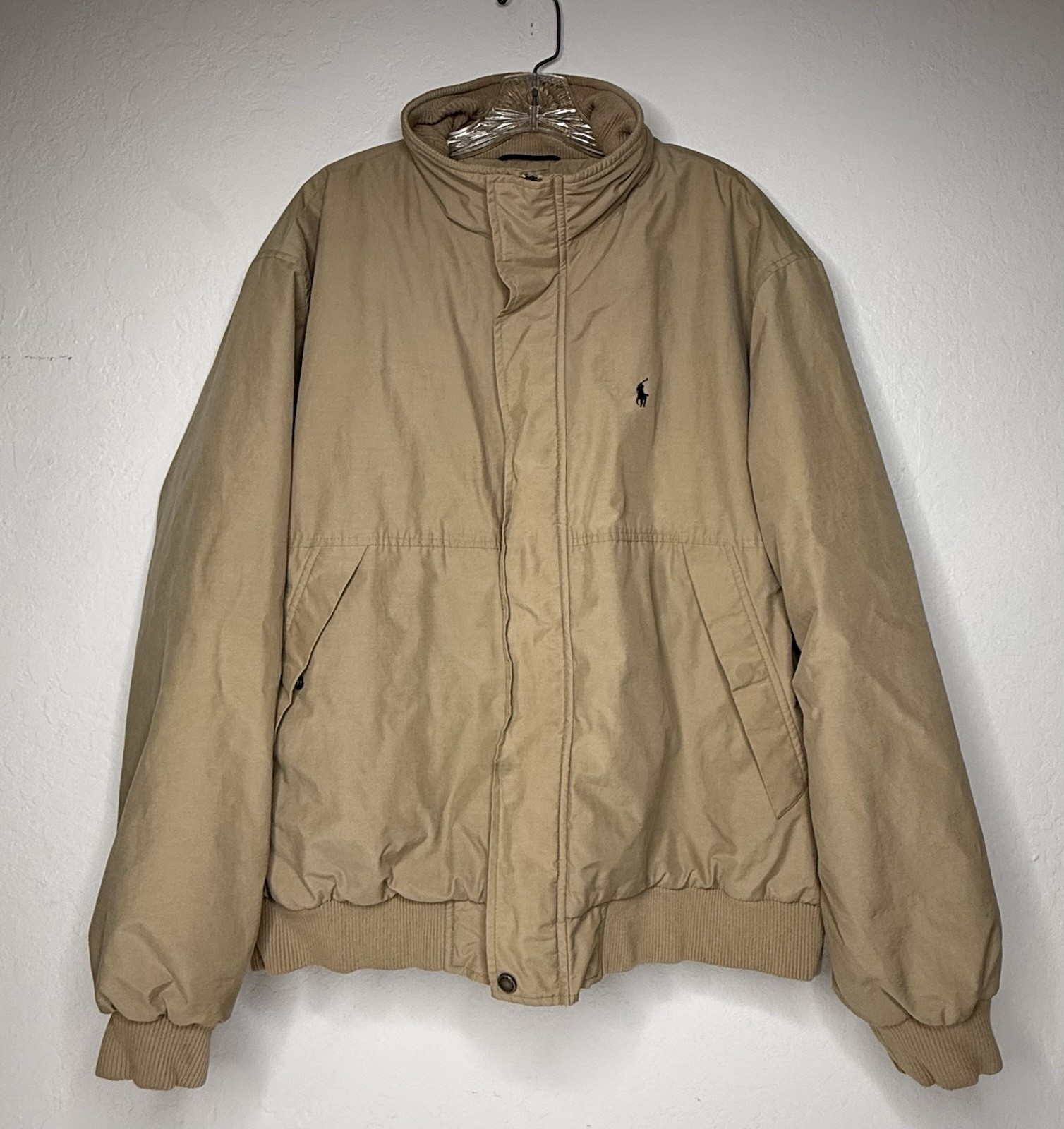 Vintage Polo Ralph Lauren Bomber Jacket Men’s Size XL Tan Lined Warm Golf Dad