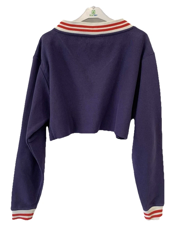 Champion обратного плетения женщин маленький укороченный v-образным вырезом пуловер фиолетовый красный белый #Z55 - Изображение 2 из 4