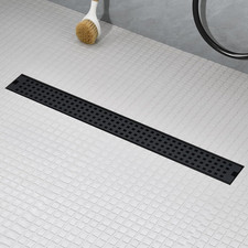 Matte Black 18" Linear Shower Drain - Stainless Steel with Hair Strainer