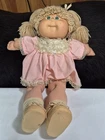 1982 Cabbage Patch Doll Sandy Blonde Hair Green Eyes One Dimple Dress & Book