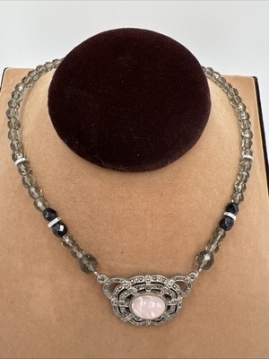 Vintage 1928 Art Nouveau Revival Real Spinel Faceted Crystal Necklace Silver Adj