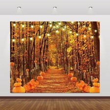 Fall Thanksgiving Photography Backdrop 10x8 Ft Autumn Forest Pumpkin Path