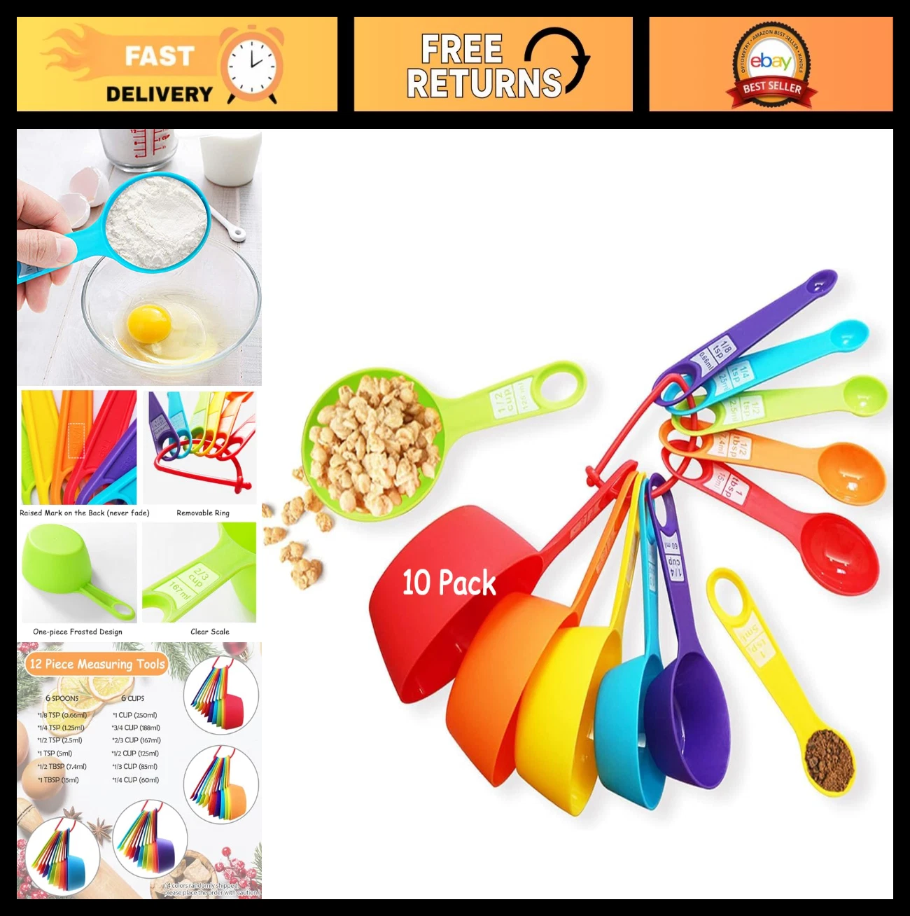 12-Piece Measuring Cups & Spoons Set - Colorful Kitchen Tools, Durable & Nesting
