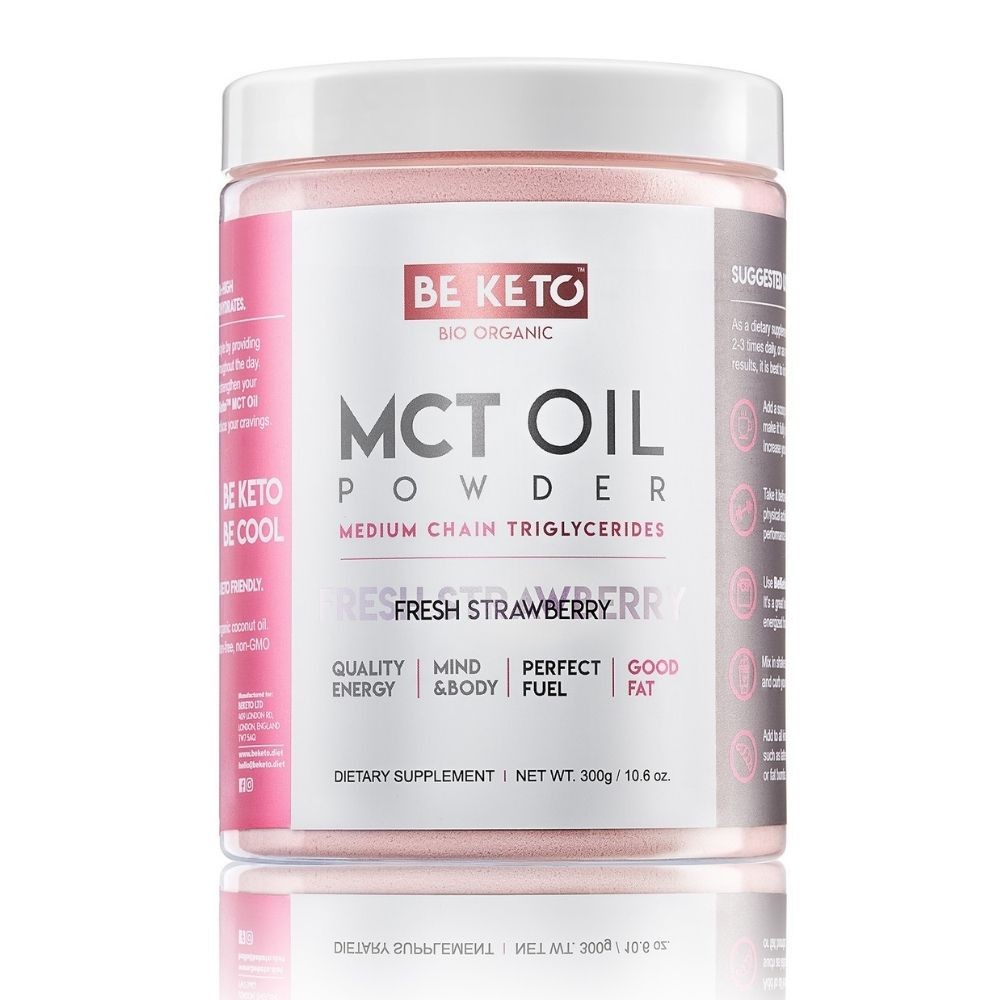 Poudre d'huile MCT BeKeto fraise fraîche en pot de 300g