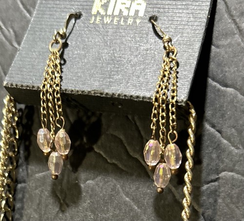 Collana stringa intrecciata rosa con perle di vetro e orecchini abbinati #A10 - Foto 6 di 6