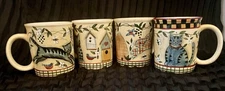 Whimsical “New” Vintage 2001 Earthenware Lang Co. Mugs Artwork By Susan Winget  