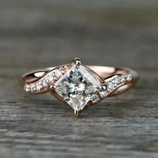 2CT Princess Cut Lab-Created Diamond Solitaire Wedding Ring 14k Rose Gold Plated