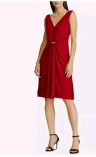 Lauren Ralph Lauren Women's Red Sleeveless V Neck Cocktail Dress Size 8