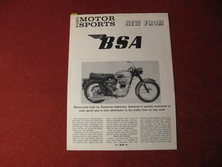 1962 BSA Motorcycle Sales Brochure Booklet Catalog Old Original Pamphlet