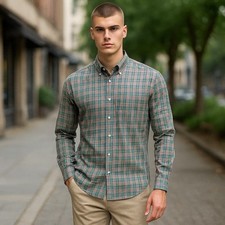 polo ralph lauren shirt men 16.5/L regent custom fit check green red long sleeve