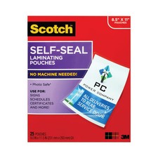 Scotch Self-Sealing Laminating Pouches, 9.5 Mil, 9" X 11.5", Gloss Clear, 25/pac