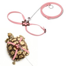 Tortoise Leash Harness with Bell,  Leather, Small, Pink 