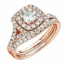 Engagement Wedding Bridal Ring Set 2.46Ct Lab Created Diamond 14k Rose Gold FN