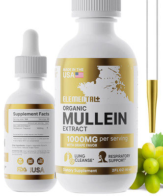 Organic Mullein Leaf Extract Liquid Drops for Lungs Detox Cleanse Supplement 2oz