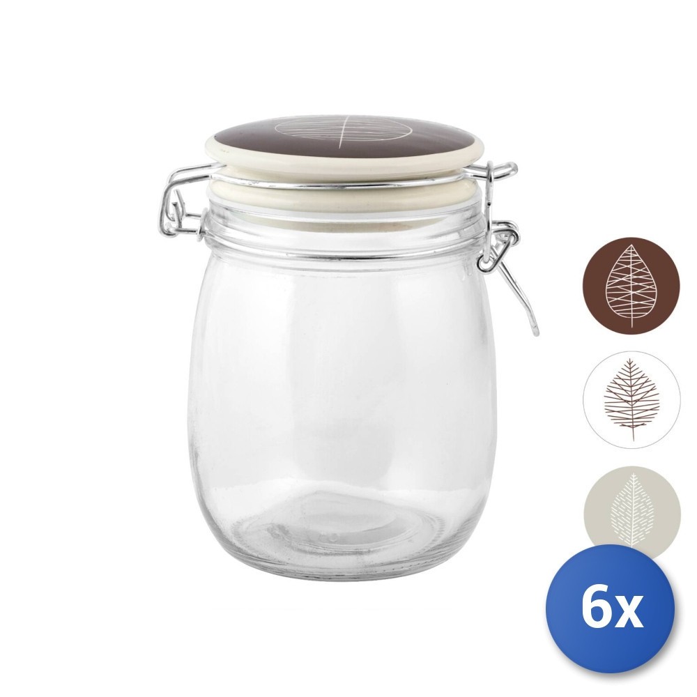 6X Glass Jars With Ceramic Lid Michelle Assorted 750 H&H (COLORS)