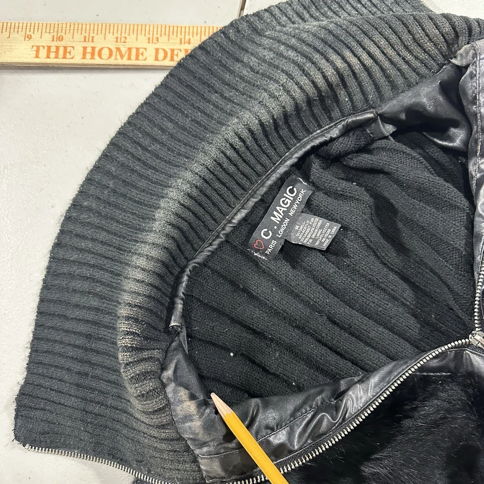 C. Magic Full Zip Sweater Women Medium Black Rabbit Fur Y2K Vtg Punk Alt - Image 4 of 4