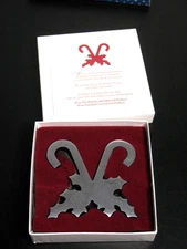 ALCOA EXTRUSIONS ALUMINUM CANDY CANE & HOLLY CHRISTMAS ORNAMENT WITH BOX