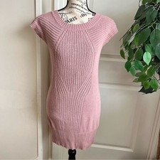 Mandee Knit Cap Sleeve Cotton Mini Sweater Dress Mauve Pink Sz L