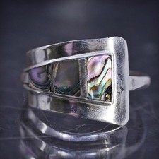 size 8, southwestern Mexican sterling silver 925 handmade band ring abalone