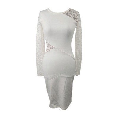 BCBG MAX AZRIA Jorden XS Off-white Lace Mesh Contrast Long Sleeve Bodycon Dress
