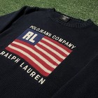 Vintage Polo Ralph Lauren American Flag Knit Sweater Navy Blue Cotton Size L