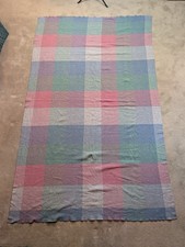 Vintage Wool Blanket Pastel Plaid Style Has Been Washed 56"X93" No Holes
