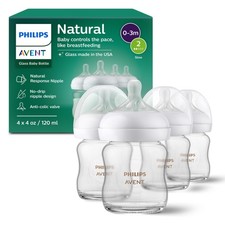 Philips Natural Glass Baby Bottles with Natural Response Nipples Slow Flow, ...