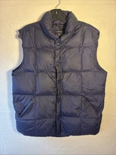Lands End Men's Med 38 40 Puffy Vest Blue Snap Up Pockets Sleeveless Down Insul