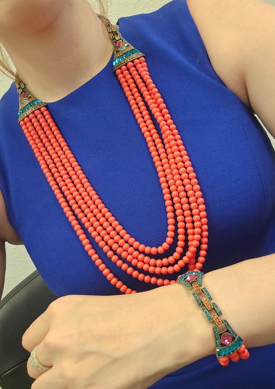 Heidi Daus Summer Swag Coral Turquoise Crystal 5-Strand Convertible Necklace Set