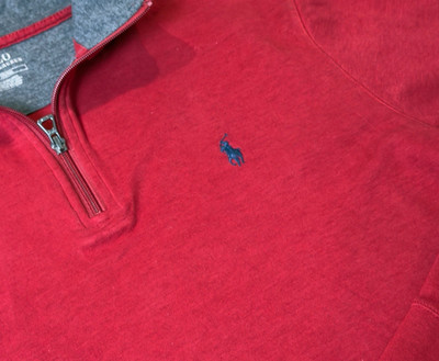 Polo Ralph Lauren Quarter Zip Pullover Mens Large Red Luxury Jersey Gray Collar