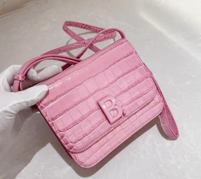 Balenciaga Pink Croc Embossed Leather Small B Bag Balenciaga