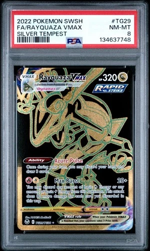 2022 Pokemon Sword & Shield SWSH FA Rayquaza Vmax Silver Tempest #TG29 PSA 8