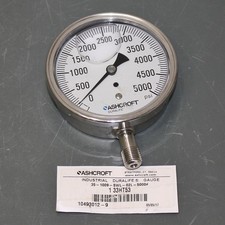 Ashcroft Pressure Gauge 351009SWL02L5000 , 3-1/2" Dial, 1/4" NPT, 5000psi,  1.5 