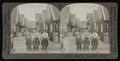 Marken Netherlands 1921 Youthful Dutchmen Traditional Costumes Stereo Photo