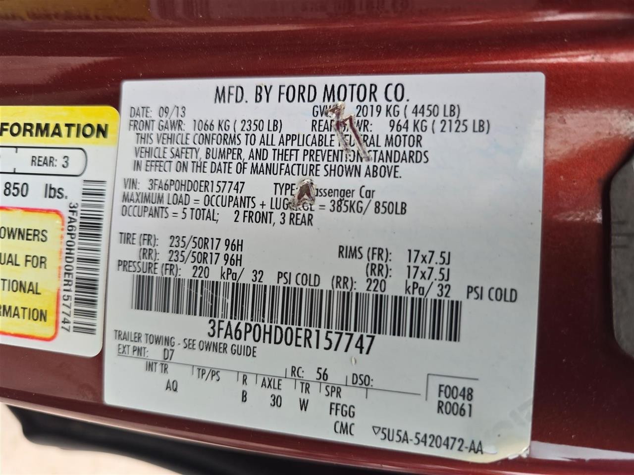 Used Left Tail Light Assembly fits: 2014 Ford Fusion lid mounted Hybrid SE L. Le