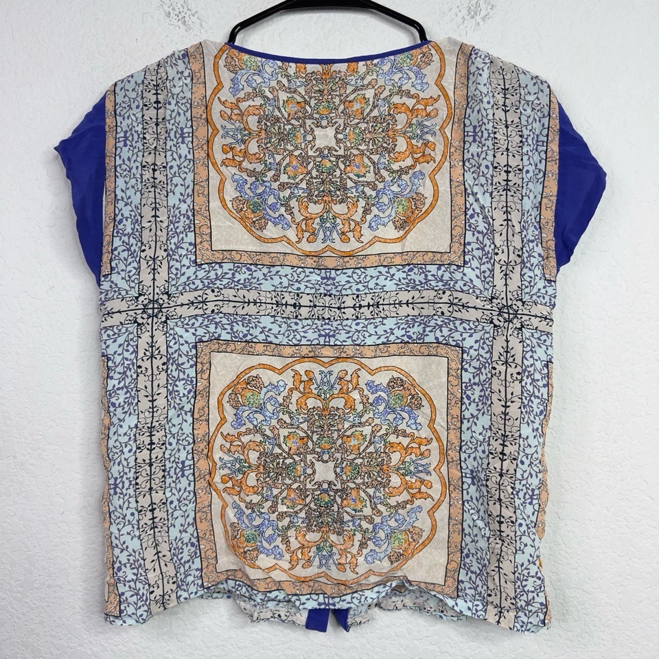 Camisa Madison Marcus Mujer M Colorida Seda Paisley Floral Boho Hippie Costera Foto 3 de 4