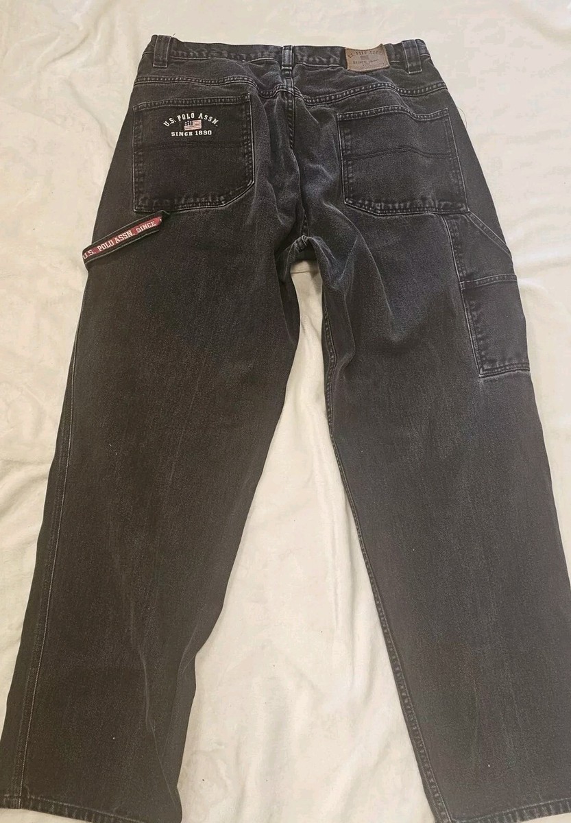 90s VTG US POLO ASSN. Carpenter Blk Jeans USA Flag Logo 90s VTG US POLO ASSN. Carpenter Blk Jeans USA Flag Logo