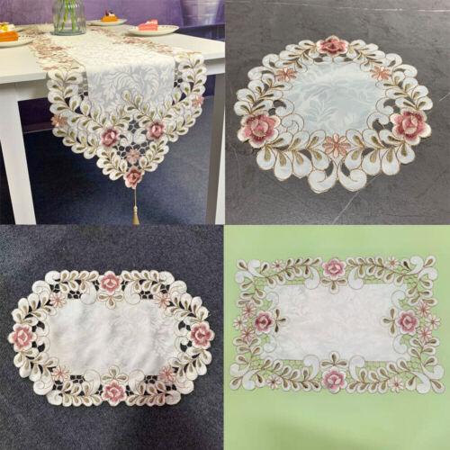 Vintage Embroidered Cutwork Lace Table Runner Doily Flower Placemat Dinner Decor - Picture 1 of 35