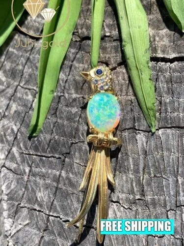 Elegante broche de pájaro de boda 3 quilates simulado ópalo de fuego chapado en oro amarillo de 14 quilates Foto 2 de 4