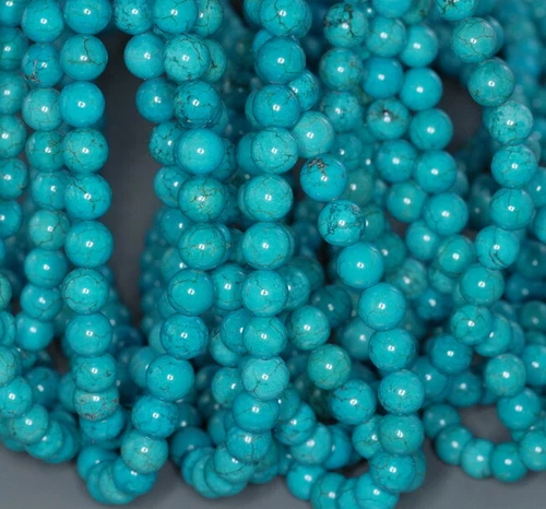 7 - 8 MM TÜRKIS HOWLITH EDELSTEIN RUND LOSE PERLEN 15,5 ZOLL - Bild 3 von 4
