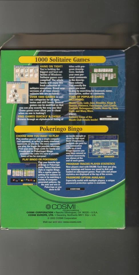 1000 Best Solitaire Games plus Pokeringo Bingo PC CD-Rom by Cosmi  for Win 98/XP - Image 2 of 4