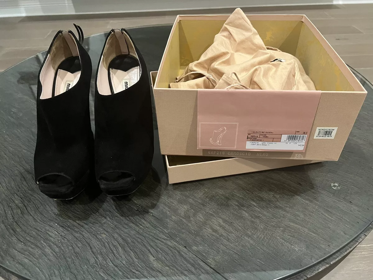 MIU MIU Suede Platform Peep Toe CALZATURE DONNA NERO 38.5 UK 5.5 USA 5KP218