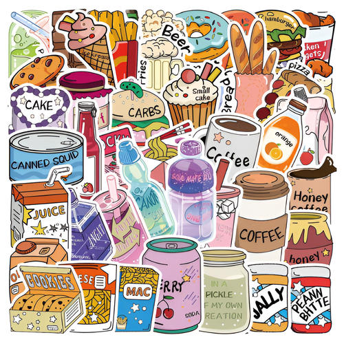 Cartoon Food Stickers x 10 Self Adhesive Journal & Scrapbook (A51