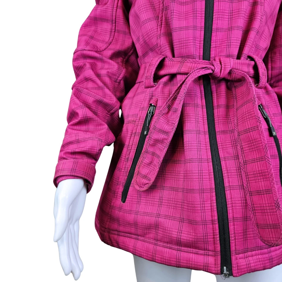 Xersion Performancewear большой ярко розовый клетку с подкладкой с флисом зимнее пальто с капюшоном - Изображение 3 из 4