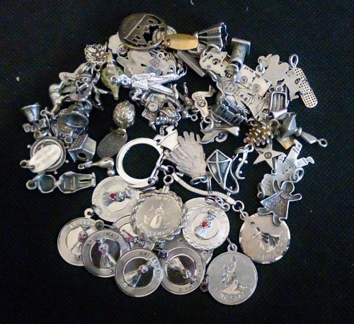 Vintage .925 Sterling Silver Charms ~150 grams Wedding Key Ring Children Resale - Picture 15 of 15