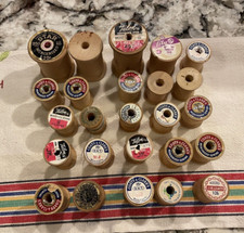 Mixed Lot of 25 Vintage Wooden Sewing Thread Spools Empty 