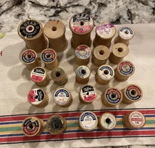 Mixed Lot of 25 Vintage Wooden Sewing Thread Spools (Empty)