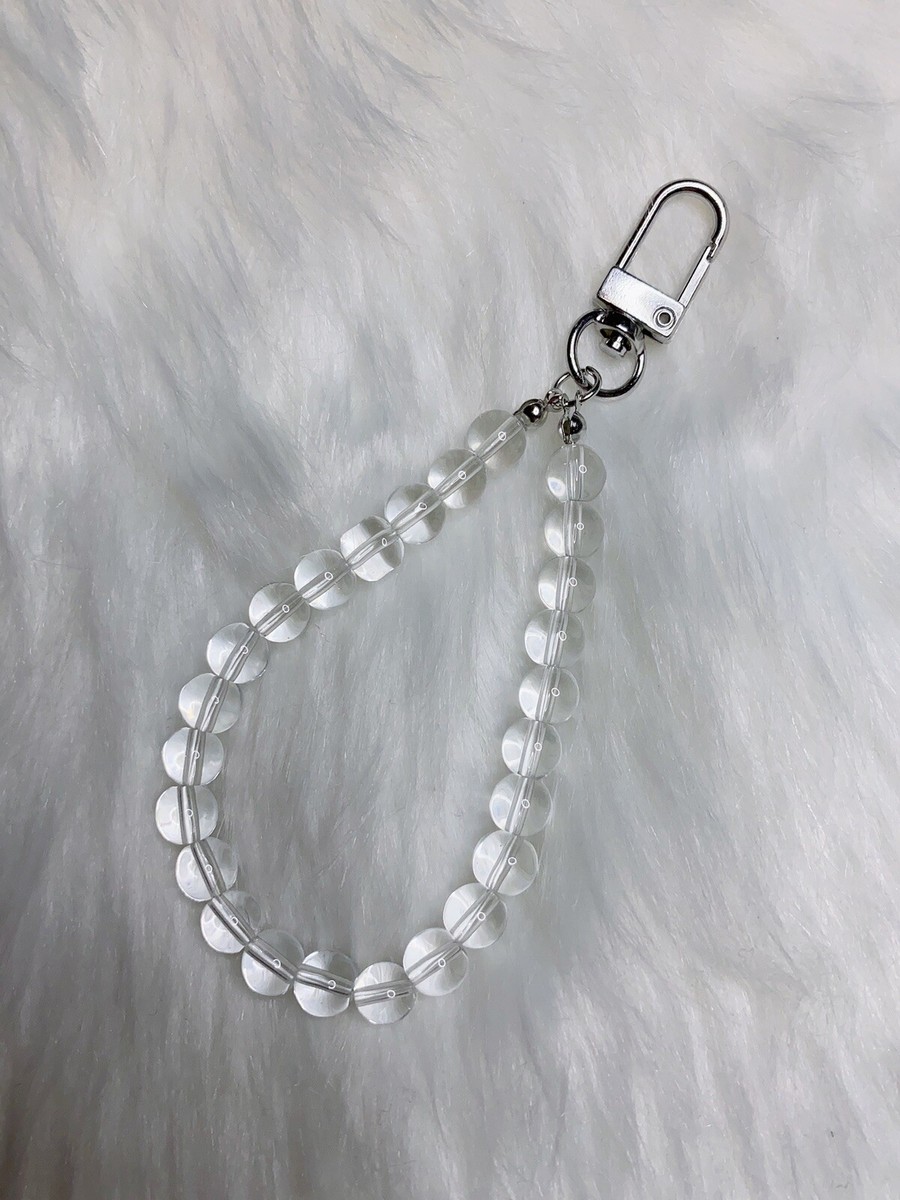 New Beaded Wristlet phone charm Strap Replacement Clear Glass Beads Silver