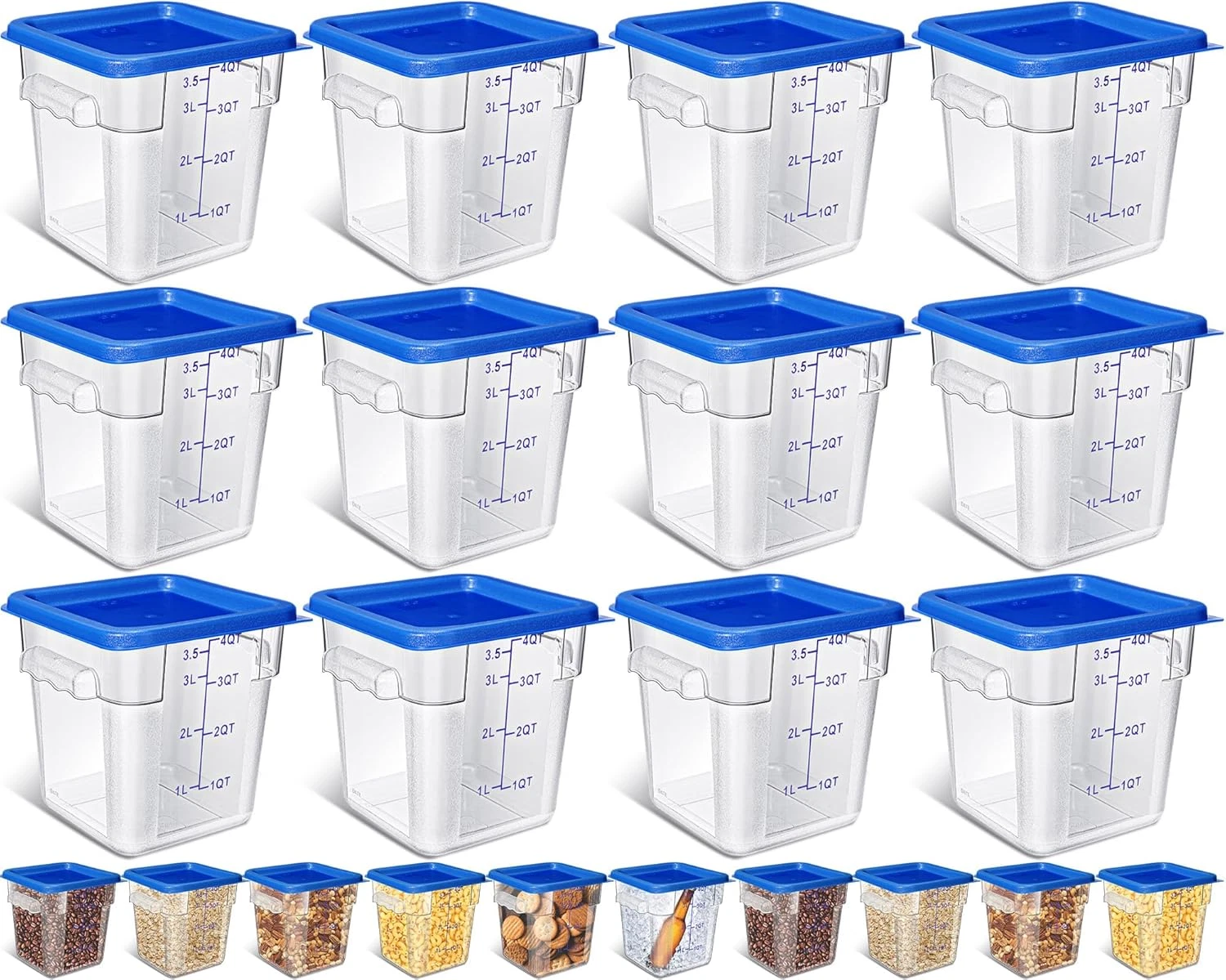 12 Pcs 4 Qt Airtight Food Storage Containers with Lids - Clear & Durable